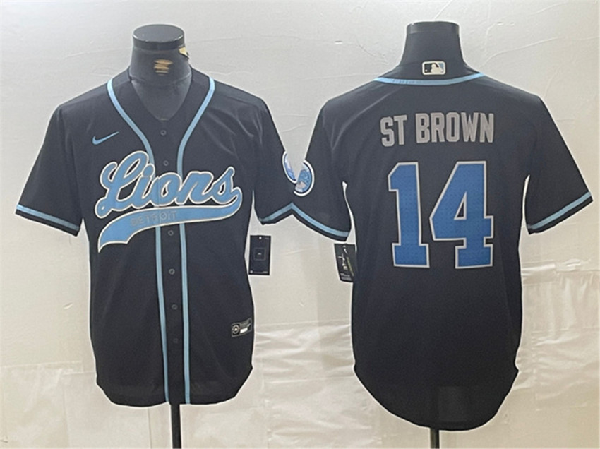 Men's Black Detroit Lions #14 Amon-Ra St. Brown Cool Base Stitched Baseball Jersey